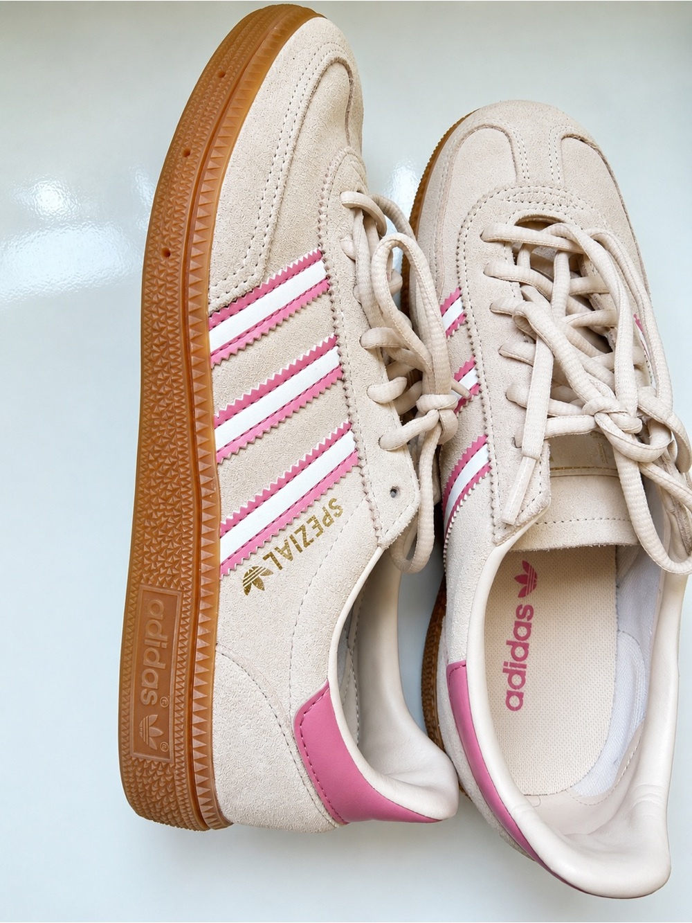 adidas Suede Low-Top Sneakers in Pale Pink & Gum